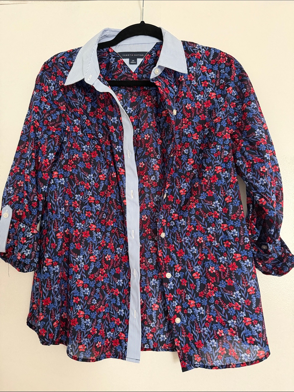 Tommy Hilfiger Navy Floral Contrast-Collar Shirt